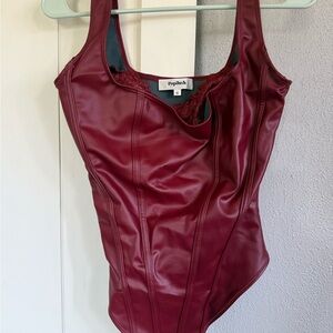 Popilush Burgundy Faux Leather Shapewear Bodysuit